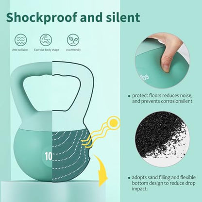 Soft Kettlebell Weights (5-30 lbs) - Iron Sand Filled for Home Gym, Strength Training & Fitness - Shock-Proof Design with Wide Non-Slip Handle - Dumbbell Alternative for Men & Women (Mint Green, 10 LBS)