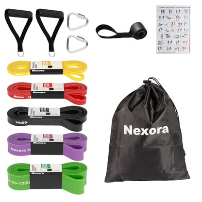 Nexora Resistance Bands Set, 5 Pack 8-125 lbs Natural Rubber Exercise Bands with Door Anchor Soft Handles Storage Bag, Heavy Duty Workout Bands for Men Women Home Gym Yoga Pilates Physical Therapy