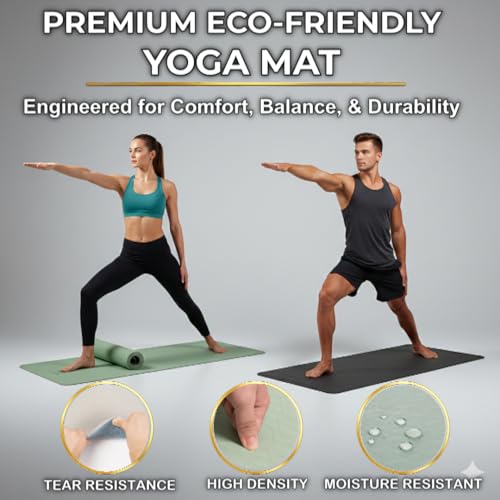 Premium TPE Yoga Mat 6mm Info Swipe – Eco-Friendly Non-Slip, Odor-Free, Lightweight & Durable | SGS Tested, REACH Compliant, GRS Certified | 72"x24" with Carrying Strap