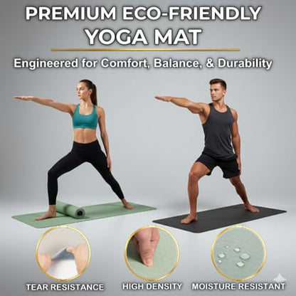 Premium TPE Yoga Mat 6mm Info Swipe – Eco-Friendly Non-Slip, Odor-Free, Lightweight & Durable | SGS Tested, REACH Compliant, GRS Certified | 72"x24" with Carrying Strap
