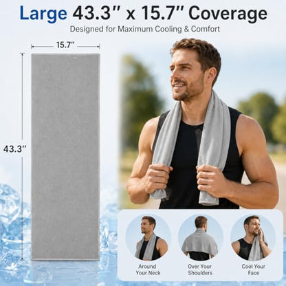 Large Cooling Towel for Neck and Face, 43.3 x 15.7 in, Light Gray - color: Light-gray