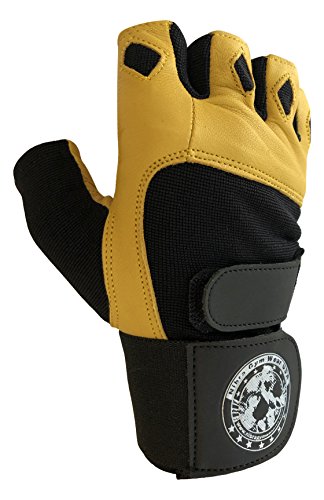 Gym Gloves Beige/Black with 12 inch Wrist Support for Man & Women, Padded Workout CrossFit, Weightlifting,Biking. (Small)