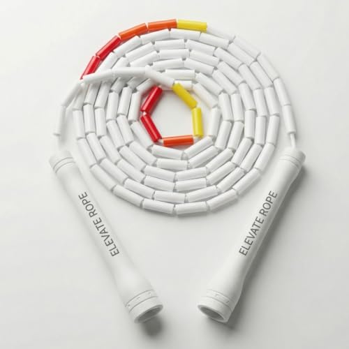 Pro-Grade Beaded Jump Rope for Beginners - color: White/Red/Orange/Yellow