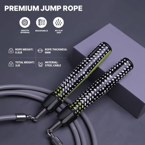 Hererope Weighted Jump Ropes for Men & Women, 1/2 LB Jump Rope Weighted With Ball-bearing, No-Slip Grip, Durable Steel Cable, Heavy Jump Rope Designed for Fitness, High-Intensity Strength Workouts, crossfit