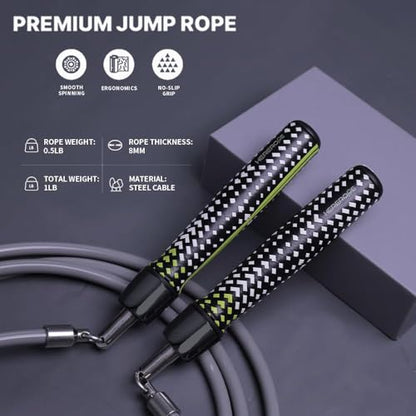 Hererope Weighted Jump Ropes for Men & Women, 1/2 LB Jump Rope Weighted With Ball-bearing, No-Slip Grip, Durable Steel Cable, Heavy Jump Rope Designed for Fitness, High-Intensity Strength Workouts, crossfit