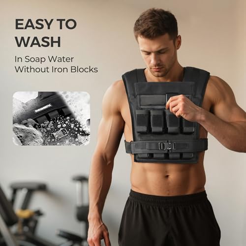 PACEARTH Adjustable Weighted Vest for Men & Woman, 20lb/22lb/35lb/44lb Weight-Adjustable Vest with Add-on Iron Blocks for Hardcore Strength Training, Weight Exercise, CrossFit, Running, Black