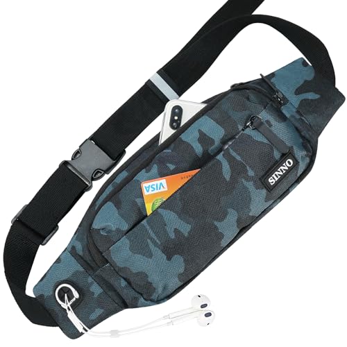 Large Crossbody Fanny Pack for Women Men Belt Bag With 4-Zipper Pockets for Travel Running Hiking Workout Dog Walking Outdoors Sport Fishing Waist Pack Bag Carrying All Phones - color: Camo Black(4 Zipper Pockets)