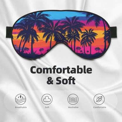 Blue Palm Trees Sleep Mask Orange Sunset Eye Mask with Adjustable Strap Eye Sleep Shade Cover Blocks Light for Women Men Airplane Travel Nap - color: Blue Palm Trees