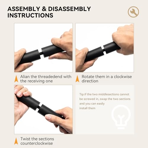 Yoga Stick 5ft Adjustable Stretching Stick, Versatile Exercise Stick Non-Slip Ends and Sponge Handles for Fitness, Flexibility and Balance, Posture Correction - Black