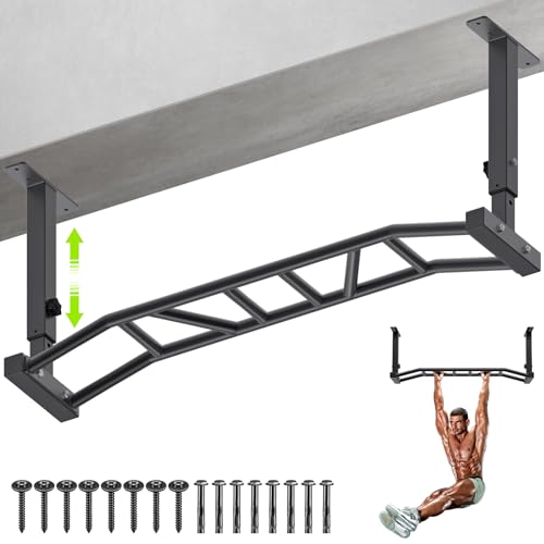 Kipika 48" Ceiling Mounted Pull Up Bar, Heavy Duty Multi-Grip Chin Up Bar,Mounted Pullup Bar, Adjustable Height, Pull Up Bands for Chin Ups & Body Stretching, Ideal for Home Gym and Strength Training - color: Base Size: 8.3"x2"-Multi-Grip