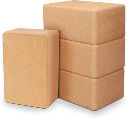 4 Pack Cork Yoga Blocks, Non Slip and High Density Yoga Blocks, Natural Wood Brick for Exercise, Pilates, Stretching, Balance, Gym, Home Workout,9 x 6 x 4Inch