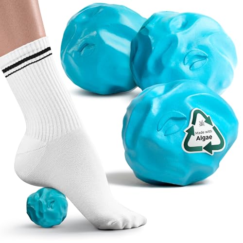 Oceanfoam Wave Massage Ball Roller – Textured Lacrosse Ball for Plantar Fasciitis Relief, Muscle Knot Therapy, Myofascial Release – Travel Size Tool for Feet, Neck, Back Pain (Miami Blue) Pack of 3 - color: Pack of 3 (Miami Blue)