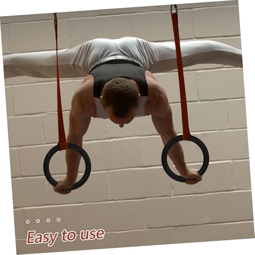 STOBOK 2PCS Gymnastic Rings with Adjustable Straps Replacement Fitness Rings for Outdoor Strength and Bodyweight Training Cross Training Workouts Black