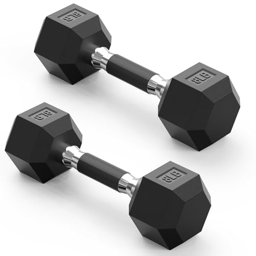 PAPABABE Hex Dumbbell Set with Rubber Grip 2.5-125lb, Odorless Rubber Coated Weight Fixed Dumbbells Set of 2/Single, Weights for Women at Home, Hand Weights for Home Gym & Strength Training,Pesas Para Ejercicios - size: 8 lb, Pair, style: Rubber Grip