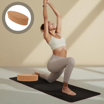 Cork Yoga Blocks Set Oval Shape High Density Yoga Bricks for Women Calf Stretch and Pilates Fitness Exercise Equipment