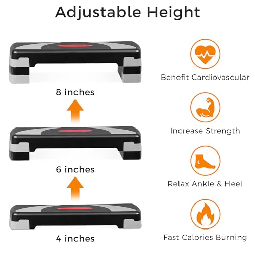 JungleA 31" Aerobic Step Platform, 3 Levels Adjustable Height Steppers for Exercise at Home Gym, Cardio Workout Step Exercise Platform Bench, Non Slip Fitness Stepper Up Box with 4 Stackable Risers