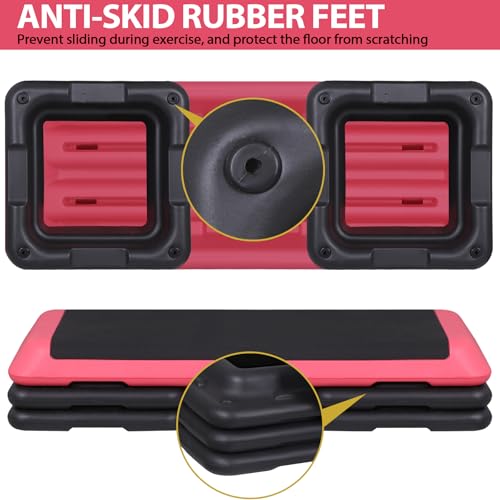 ZENY 43'' Exercise Aerobic Step Platform, Adjustable Fitness Stepper with 4 Stackable Risers, Aerobics Stepper Workout Stepper for Home Gym Cardio Strength & Training - color: Rose Pink