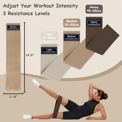 Fabric Resistance Band Set of 3 Level Booty Bands, Elastic-Bands for Working Out, Women & Men, Legs, Glutes, Butt, Hip, Physical Therapy, Strength Training, Pilates, Gym