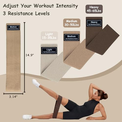 Fabric Resistance Band Set of 3 Level Booty Bands, Elastic-Bands for Working Out, Women & Men, Legs, Glutes, Butt, Hip, Physical Therapy, Strength Training, Pilates, Gym