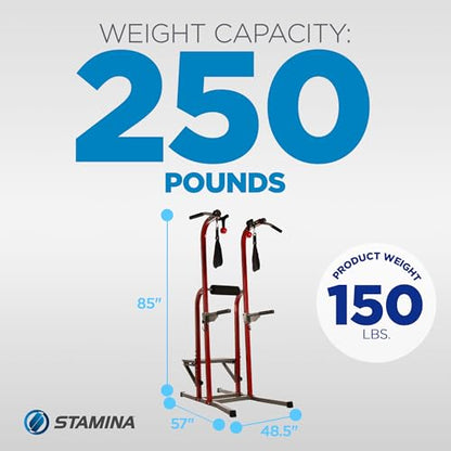 Stamina Power Tower - Dip Bar Pull Up Bar Station with Smart Workout App - Dip Bars for Home Workout - Up to 250 lbs Weight Capacity