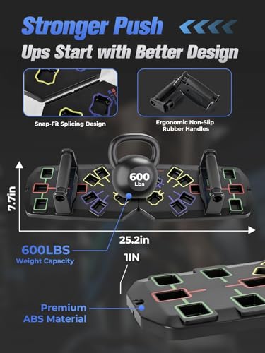 Push Up Board 20-In-1 Workout Equipment, Pushup Board with Handles, Puzzle-Style Snap Design with Square Slots, Home Gym Fitness Equipment for Chest, Shoulders, Back & Triceps, Men and Women