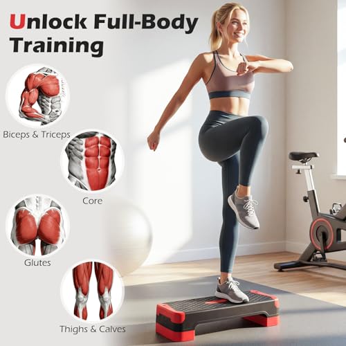 Goplus 3-in-1 Aerobic Step Platform, 600 LBS Adjustable Exercise Stepper with 4-Level Risers, Balance Trainers, Resistance Band, Non-Slip Workout Stepper for Home Gym, Cardio, Strength Training