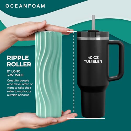Ripple Travel Foam Roller (11" x 3.35") Firm Mini Foam Roller for Physical Therapy, Deep Tissue Massage, Back Pain - High Density, Ergonomic Wave Textured - Yoga, Pilates, Exercise (Seafoam) - color: Seafoam