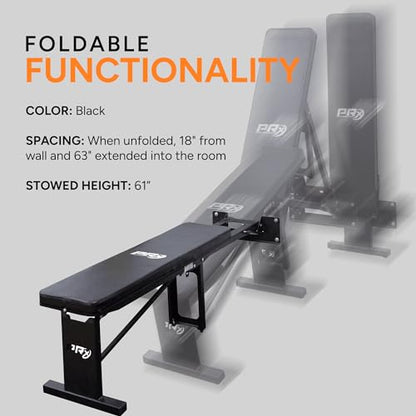PRx Performance Folding Wall Mounted Flat Weight Bench - Home Gym Equipment, Space-Saving Workout Bench, Full Body Exercise, Weightlifting, Bench Press Seat, Ideal For Gym Enthusiasts - Black