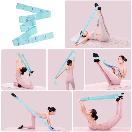 Glute Bands and Stretch Strap Set, Booty Band with 11 Loop Stretch Band for Women, Pilates, Yoga, Leg and Glute Workout, Flexibility Training and Home Exercise - color: Blue+Green