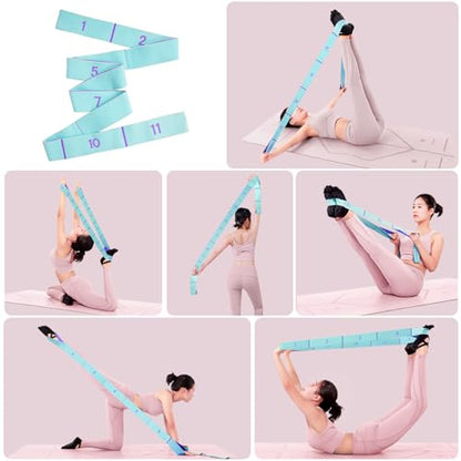 Glute Bands and Stretch Strap Set, Booty Band with 11 Loop Stretch Band for Women, Pilates, Yoga, Leg and Glute Workout, Flexibility Training and Home Exercise - color: Blue+Green