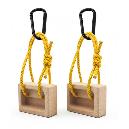 Portable Beech Wood Fingerboard Climbing Hangboard Set – Dual-Pocket Grip Blocks for Finger & Forearm Strength Training – Adjustable Rope and Metal Clips Included - color: 2*Grip Blocks