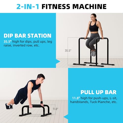 Outdoor Basic 2-in-1 Adjustable Dip Bar Station - Heavy Duty Parallel Bars with Connecting Parts, Extra Tall & Thickened Steel Design for Home Gym, Calisthenics & Strength Training (Dip Bar Pro)