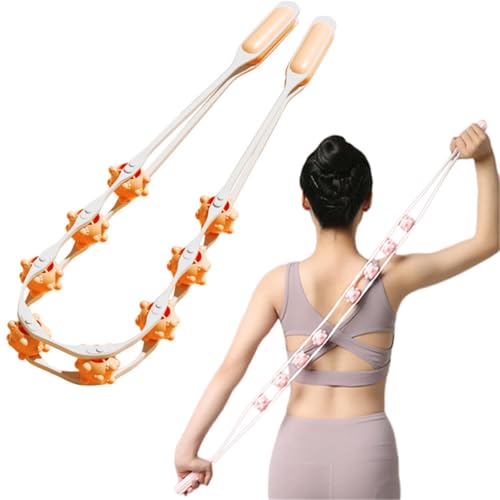 Manual Back Massage Roller Rope, Handheld Massage Ball Roller Anti Cellulite Massage Roller, Fascia Roller Manual Massage Strap for Back Neck Shoulder Waist Leg Muscle Exercise Massage Roller (Orange)