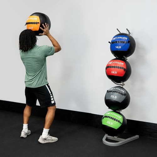 Valor Fitness Upright Exercise Ball Storage Rack - Holds 5 Medicine Balls, Slam Balls, Wall Balls or Basketballs, 250 lb Capacity, Space-Saving Stand for Home Gym Equipment Sports Equipment Organizer