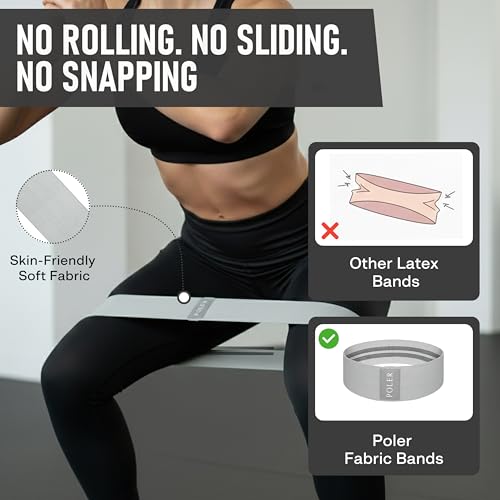 Poler Booty Resistance Bands Set for Women – 3 Fabric Bands (Light, Medium, Heavy) + Pilates Ball – Non-Slip Glute & Leg Workout Kit for Home Fitness, Yoga & Strength Training