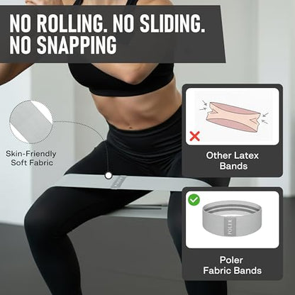 Poler Booty Resistance Bands Set for Women – 3 Fabric Bands (Light, Medium, Heavy) + Pilates Ball – Non-Slip Glute & Leg Workout Kit for Home Fitness, Yoga & Strength Training