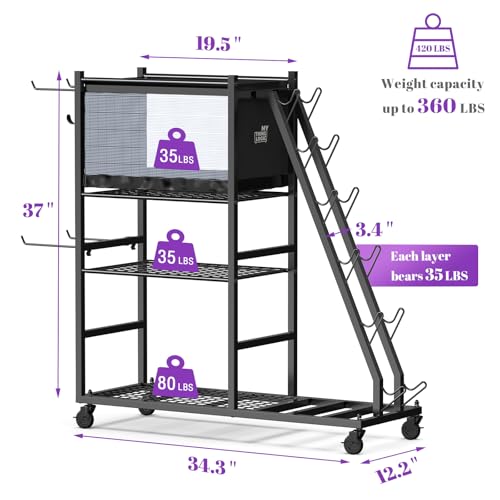 Mythinglogic Dumbbell Rack for Home Gym, Weight Rack for Dumbbells,Yoga Mat Holder for Yoga Mat and Kettlebells, Multifunctional Home Gym Storage Rack with Casters