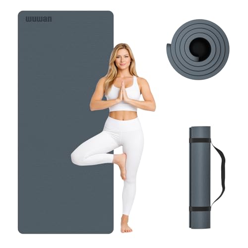 10 mm Yoga Mat 72"x26" TPE Non-Slip Exercise Mat 0.4" Thick, Easy-to-Carry Fitness Mat for Yoga, Pilates & Workout, Professional Mat, Made with Recyclable Material, Durable, Easy to Clean - color: Blue