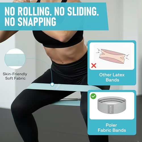 Poler Booty Resistance Bands Set for Women – 3 Fabric Bands (Light, Medium, Heavy) + Pilates Ball – Non-Slip Glute & Leg Workout Kit for Home Fitness, Yoga & Strength Training
