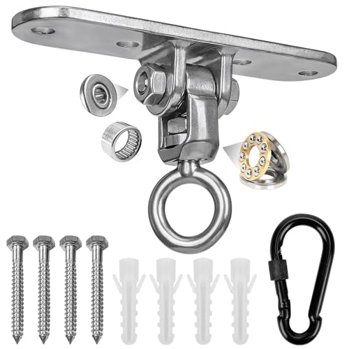 Heavy Duty Swing Hanger with Threaded Buckle 800 LBS Capacity 360+180 Full Swivel Stainless Steel Hammock Hanger Durable Hardware Accessories for Porch, Playground, Yoga, Heavy Bag
