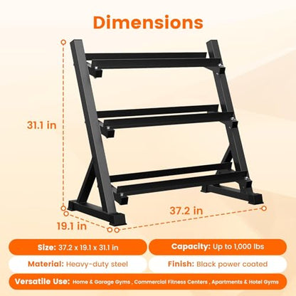 Dumbbell Rack, 3-Tier Dumbbell Weight Rack for Home Gym, Dumbbell Set for Dumbbell Kettlebell Barbell, Heavy Duty Weight Storage Organizer, Dumbbell Rack Stand Only