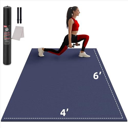 GymCope Large Exercise Mat for Home Workout,12‘x6’/10'x6'/9'x6'/8'x6'/7'x5'/6'x4' (7mm) Extra Thick Workout Mat, High-Density Gym Mat for Cardio, Jump Rope, MMA, Weights (Shoe-Friendly) - color: 6'*4'Navy Blue