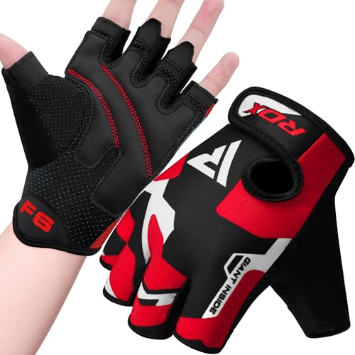 RDX Weight Lifting Gloves Gym Fitness Workout, Anti Slip Padded Palm Elasticated Strength Training Equipment Men Women Half Finger Exercise Bodybuilding Calisthenics Cycling Rowing Climbing - color: Red, size: X-Large
