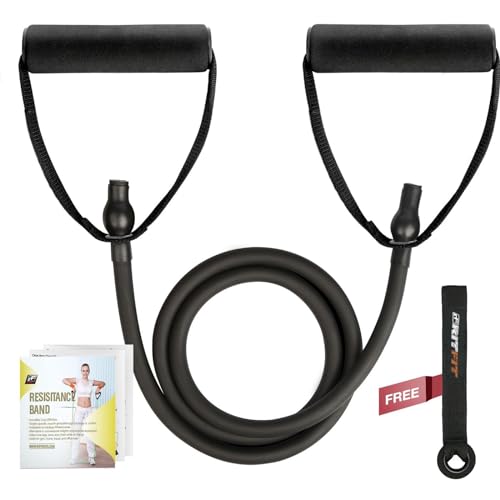 RitFit Single Resistance Exercise Band with Comfortable Handles - Ideal for Physical Therapy, Strength Training, Muscle Toning - Foam Padding Door Anchor and Starter Guide Included - size: 25-30lbs