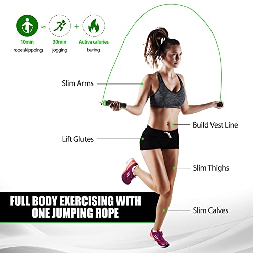 Synergee Electric Green Speed Jump Rope - (2) Adjustable 10 Ft Cable - Steel Ball Bearings - for Crossfit, MMA, Boxing & Fitness, Anti-Slip Handles.