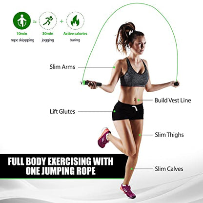 Synergee Electric Green Speed Jump Rope - (2) Adjustable 10 Ft Cable - Steel Ball Bearings - for Crossfit, MMA, Boxing & Fitness, Anti-Slip Handles.