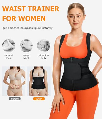Sauna Sweat Suit for Women Waist Trainer Workout Faja Weight Vest Body Shaper Shirt Band