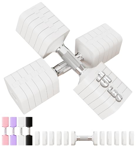 Adjustable Dumbbell Set for Women Men 7.5LB/10LB/15LB/20LB/25LB Each - color: White, style: 15LB Each [30 LBS Total]