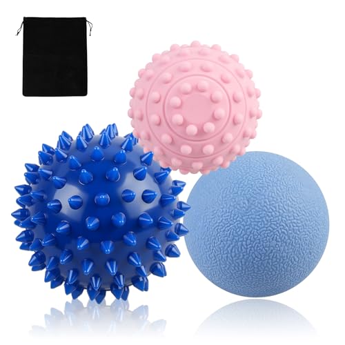 WOVTE Massage Lacrosse Ball Set for Sore Muscles, Shoulders, Neck, Back, Foot, Body, Deep Tissue, Trigger Point, Muscle Knots, Yoga and Myofascial Release - color: Light/Dark Blue Pink