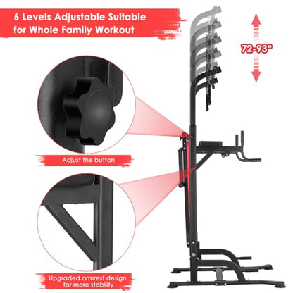 Power Tower with Bench, Pull Up Bar Stand, Dip Bar w/Folding Bench 4 Ropes Strength Training, Multi-Function Fitness Equipment for Home Gym, Adjustable Heights and Angles Dip Station, 400LBS